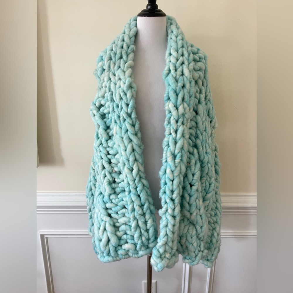 New Free People Loopy Mango Scarf Shrug Sweater Merino Wool Handmade